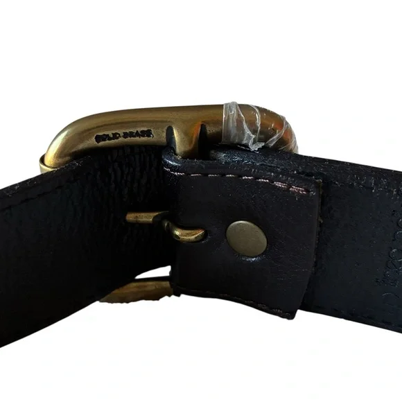 Linea Pelle Black Leather Belt Solid Brass Buckle Large NWOT - Picture 13 of 13